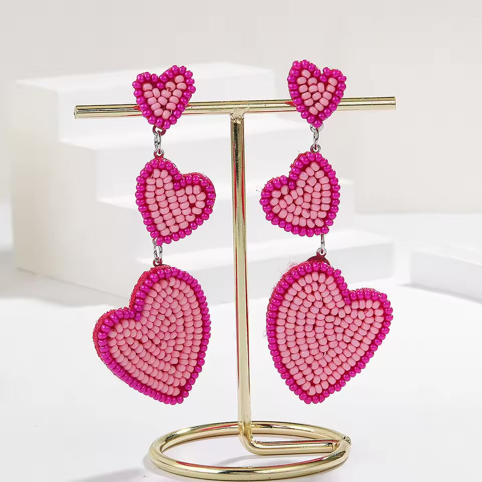 Pink Hearts Statement Earrings