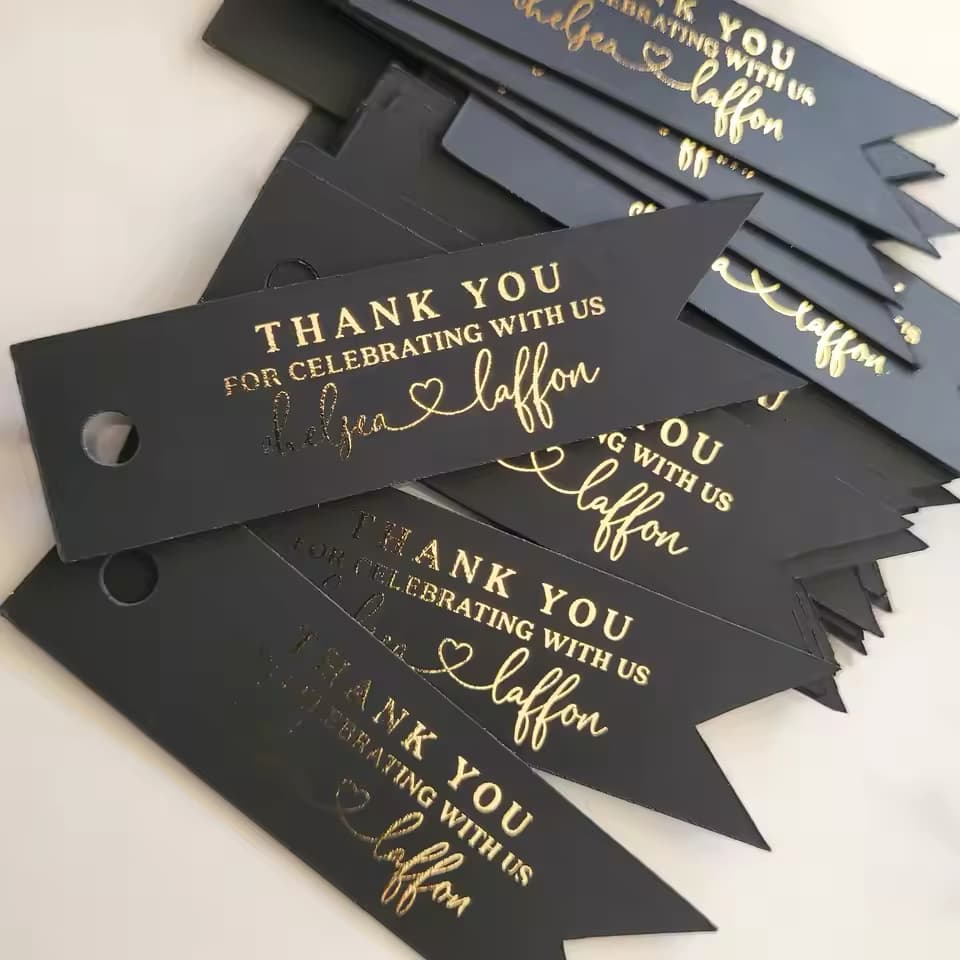 BULK LOT 50pcs Personalised Gold Foil Wedding Thank You/Welcome Tags