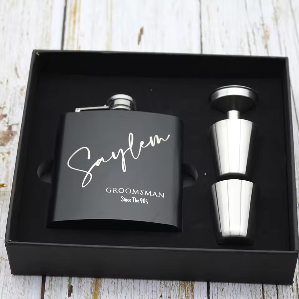 Personalised Hip Flask Gift Set