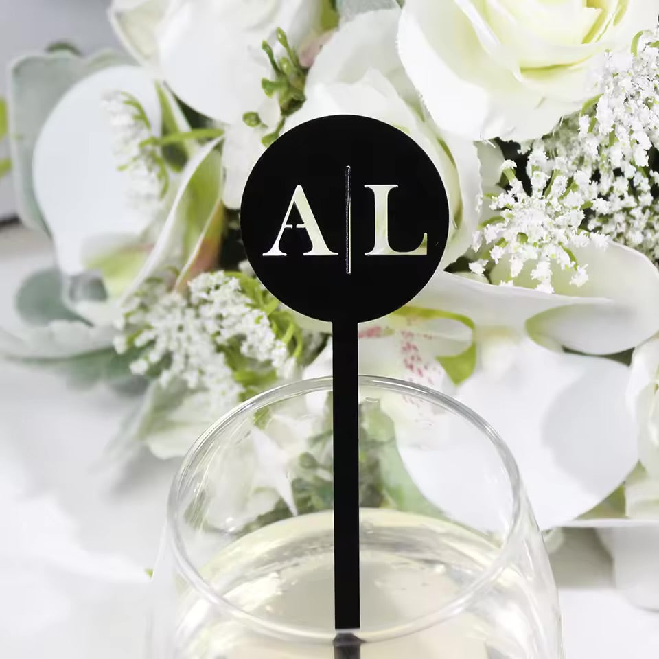 BULK LOT 100pcs Round Laser Cut Acrylic Personalised Initial Wedding Drink Stirrers