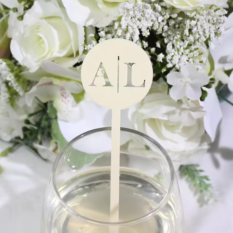 BULK LOT 100pcs Round Laser Cut Acrylic Personalised Initial Wedding Drink Stirrers