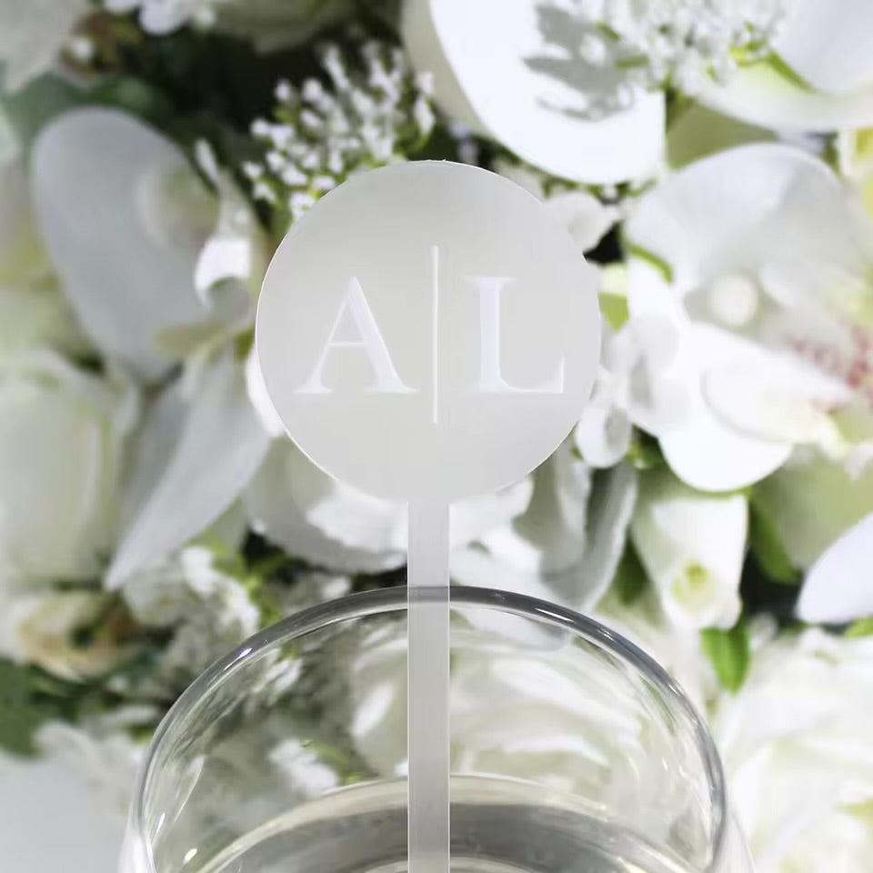 BULK LOT 100pcs Round Laser Cut Acrylic Personalised Initial Wedding Drink Stirrers