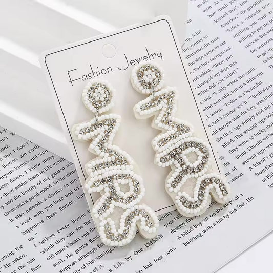 ‘MRS’ Bead Statement Earrings