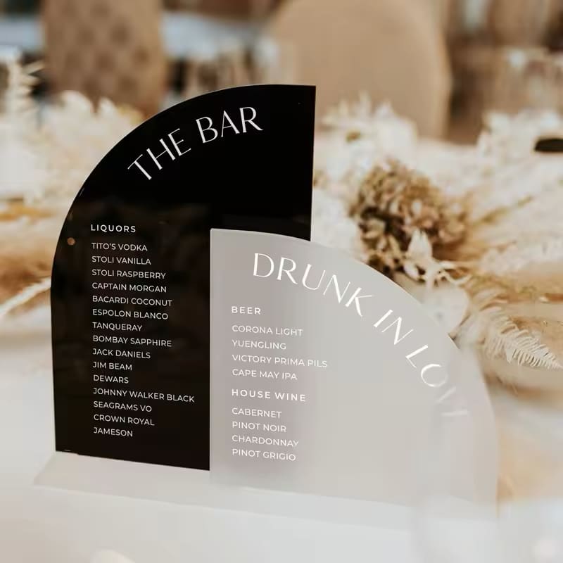 Black Clear Frosted Acrylic Arch Bar Menu Sign