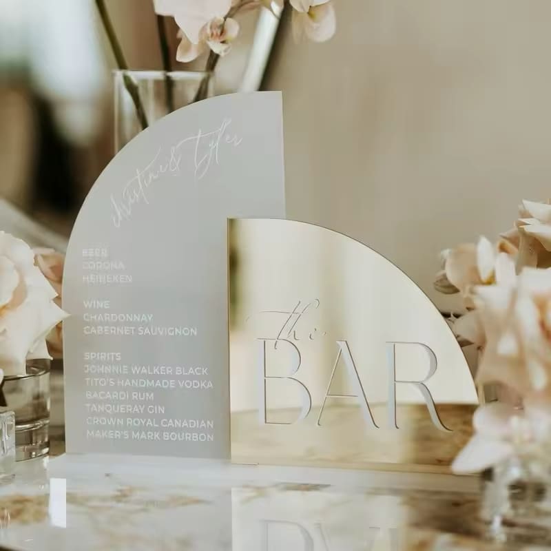 Gold Clear Frosted Acrylic Arch Bar Menu Sign