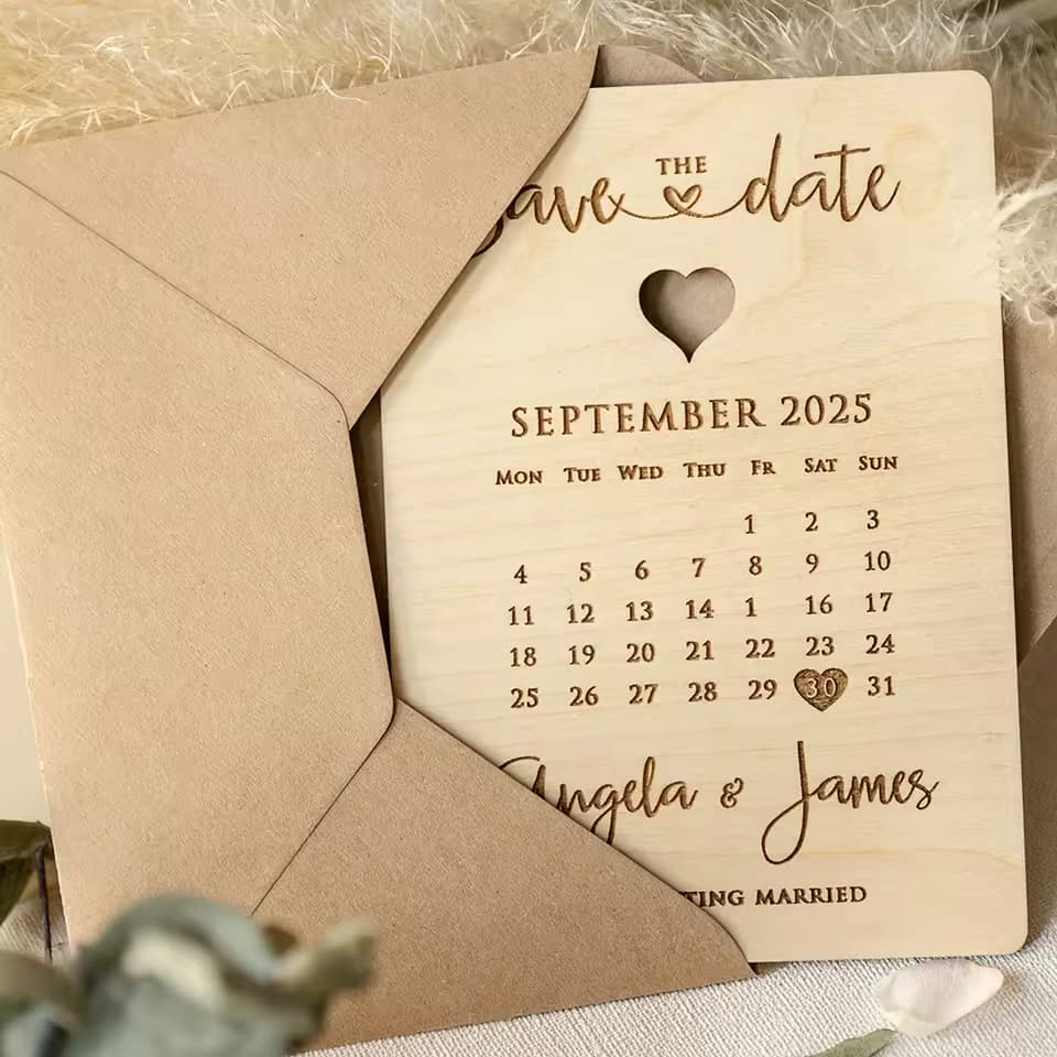 Personalised Wooden Save The Date Calendar Card