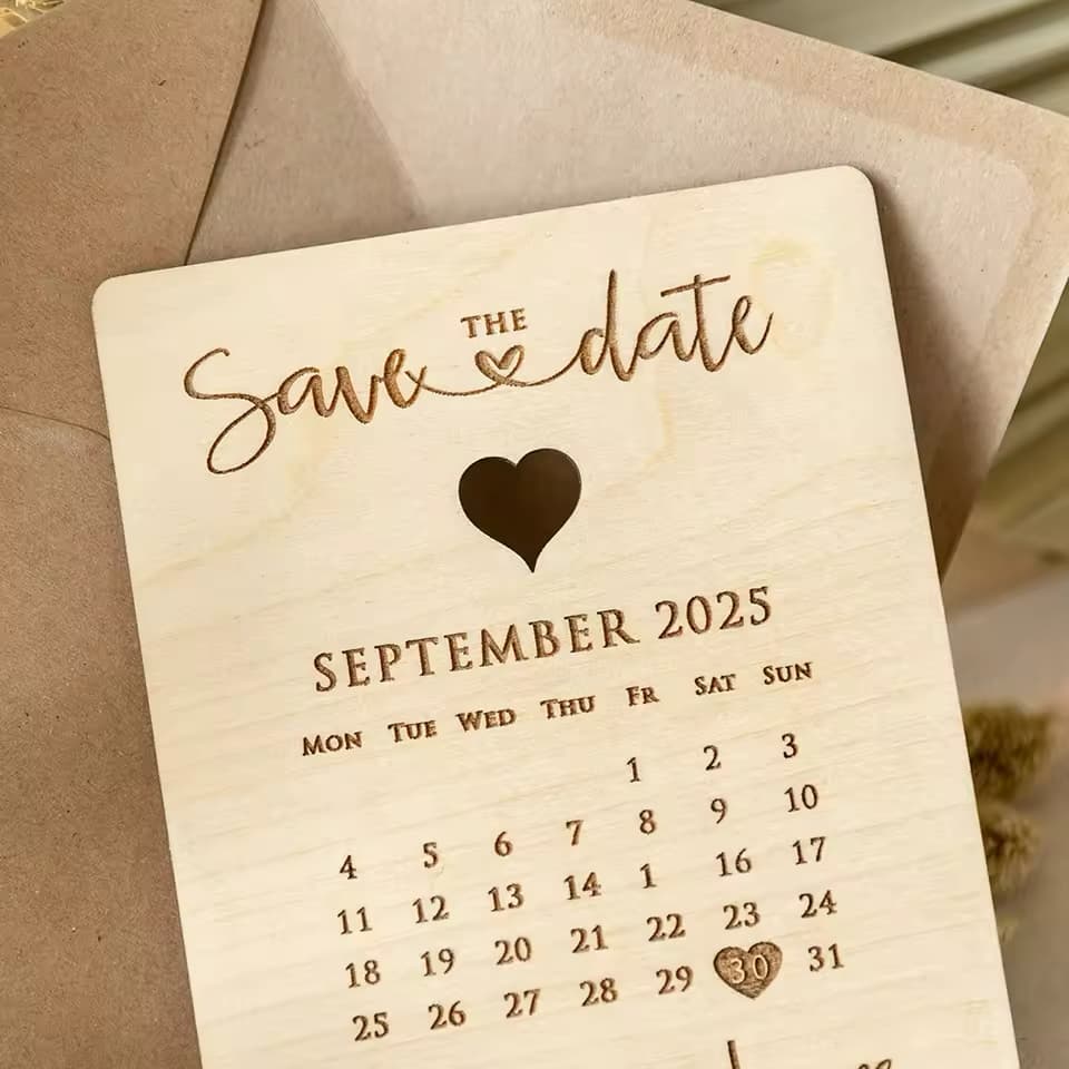 Personalised Wooden Save The Date Calendar Card