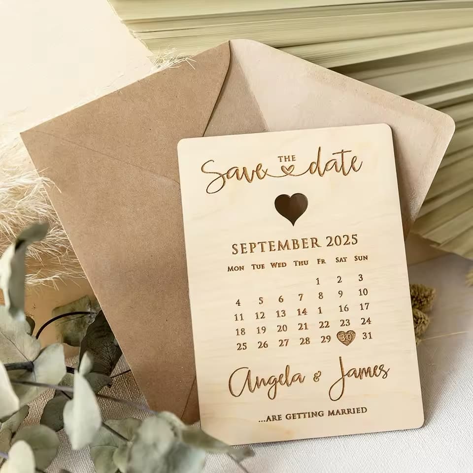 Personalised Wooden Save The Date Calendar Card