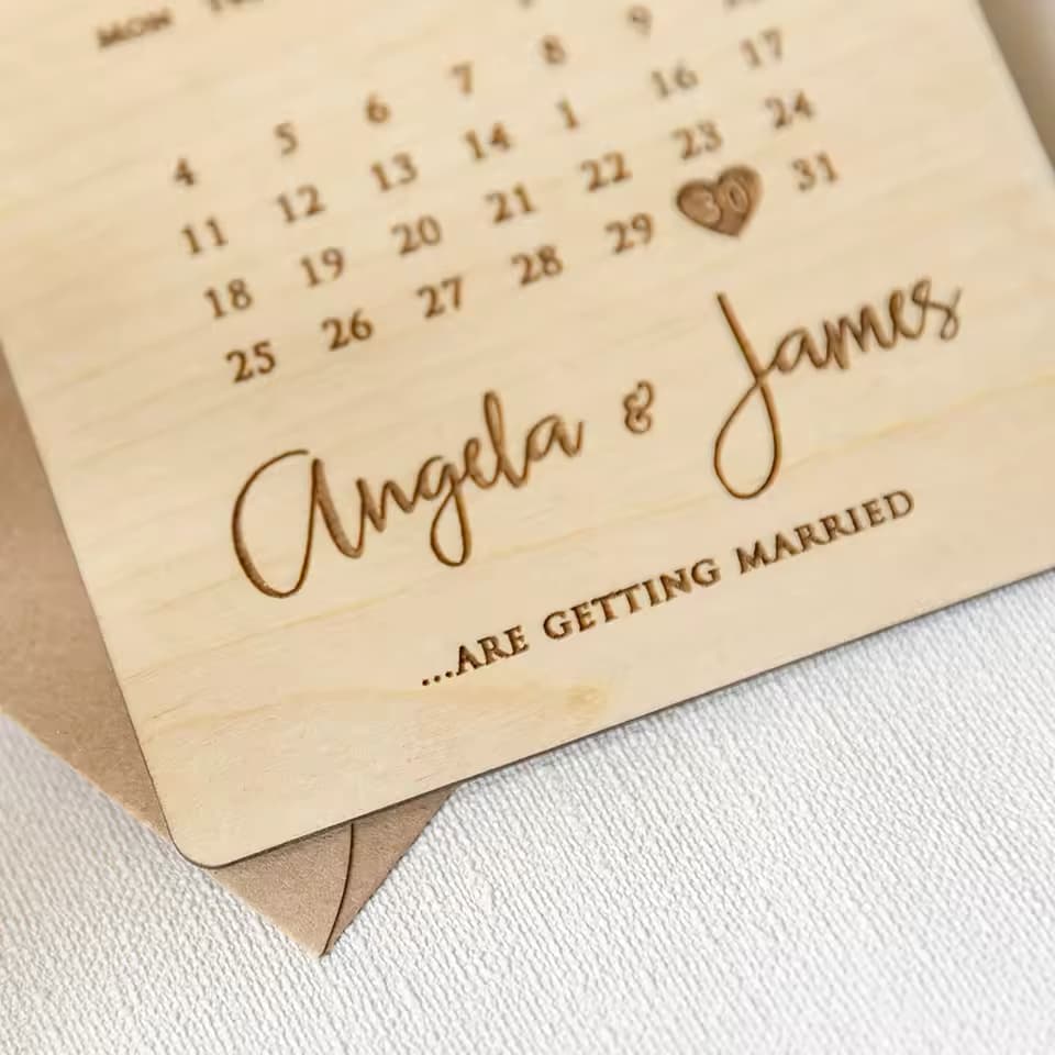 Personalised Wooden Save The Date Calendar Card