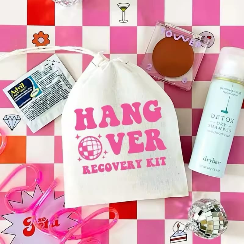 5 Pack 'Pink Disco' Bachelorette Hangover Recovery Kit Bags