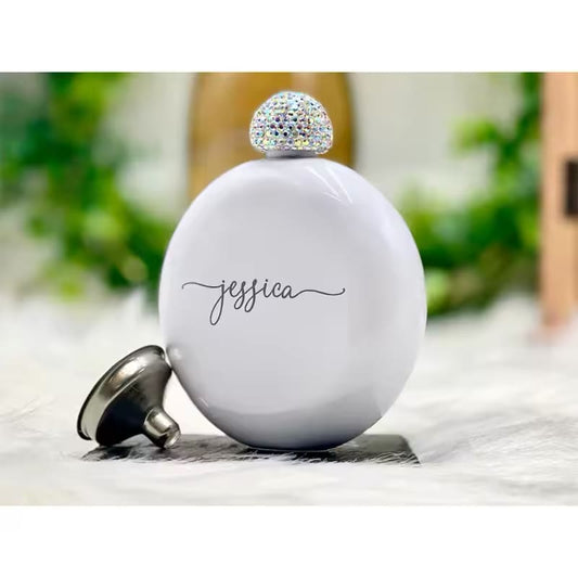 Personalised Round Rhinestone Flask