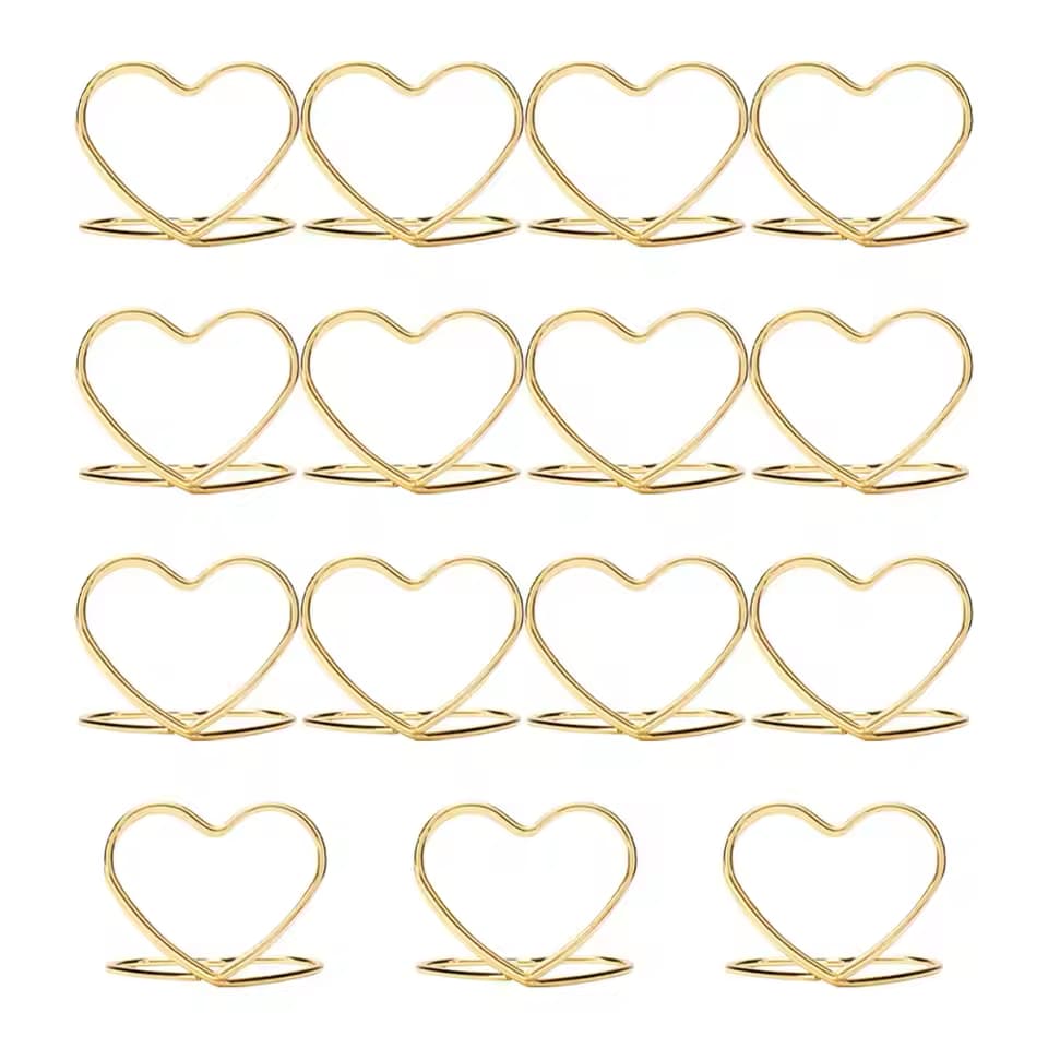 15 Pack Gold Heart Wedding Placement Card Holders