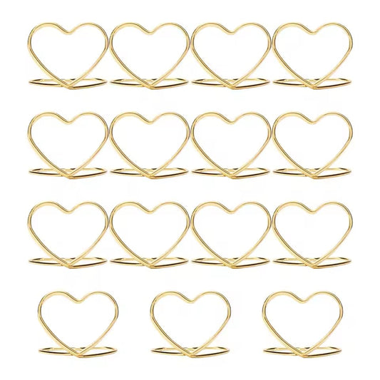 15 Pack Gold Heart Wedding Placement Card Holders