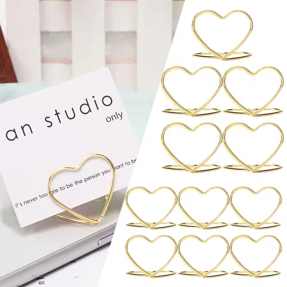 15 Pack Gold Heart Wedding Placement Card Holders