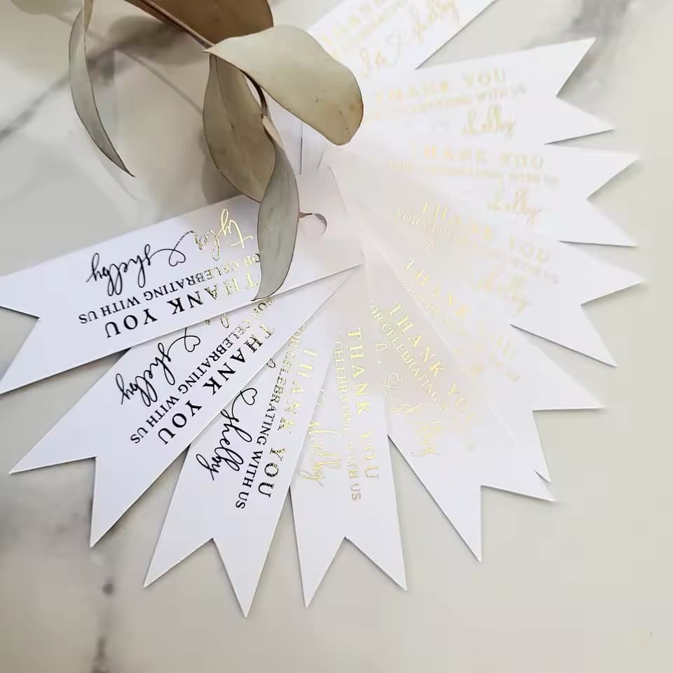 BULK LOT 50pcs Personalised Gold Foil Wedding Thank You/Welcome Tags