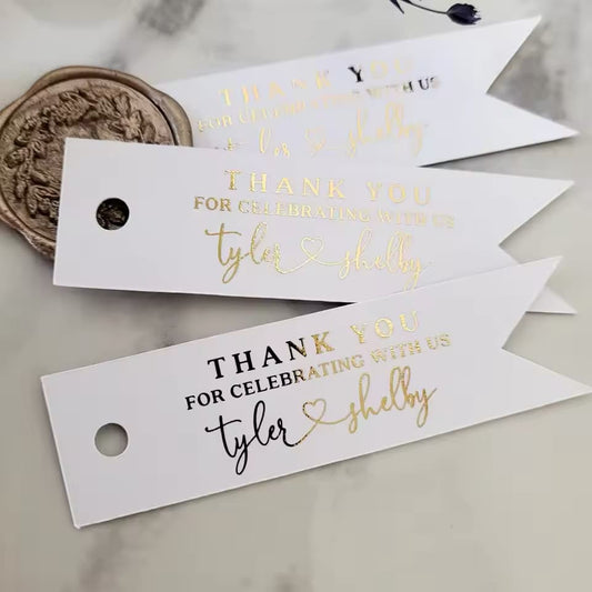 BULK LOT 50pcs Personalised Gold Foil Wedding Thank You/Welcome Tags