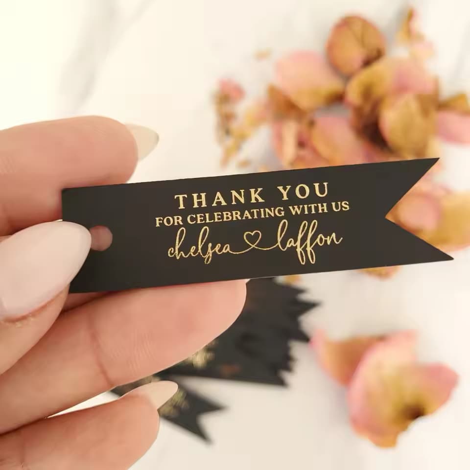 BULK LOT 50pcs Personalised Gold Foil Wedding Thank You/Welcome Tags